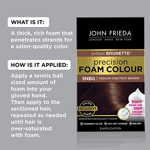 John Frieda Color de espuma de precisão, 5 ngb de castanha de castanha média, kit de cor de cabelo permanente para nutrimento