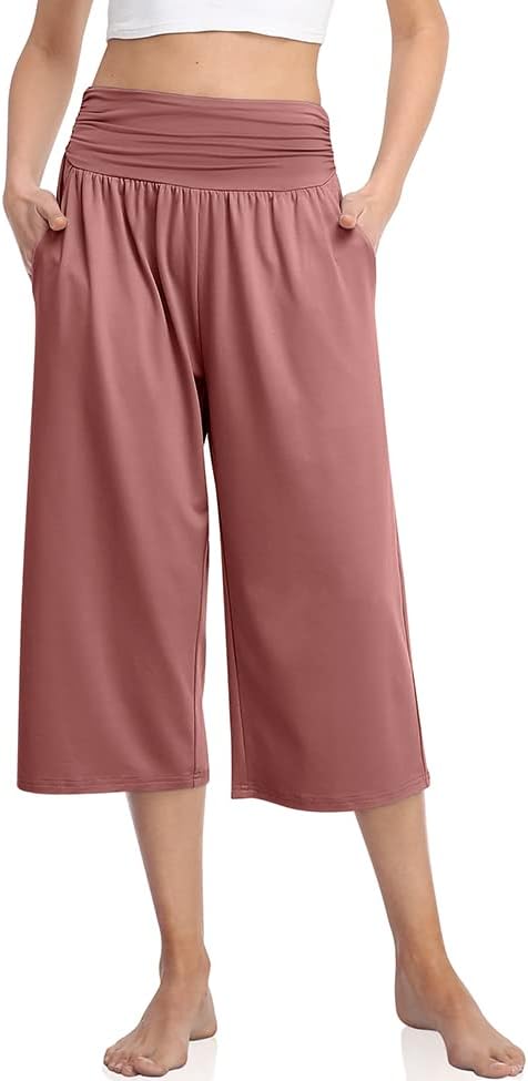 Tarse Women's High Wistide Capri Pants Casual Palnta de ioga de perna larga solta pijamas macias com bolsos