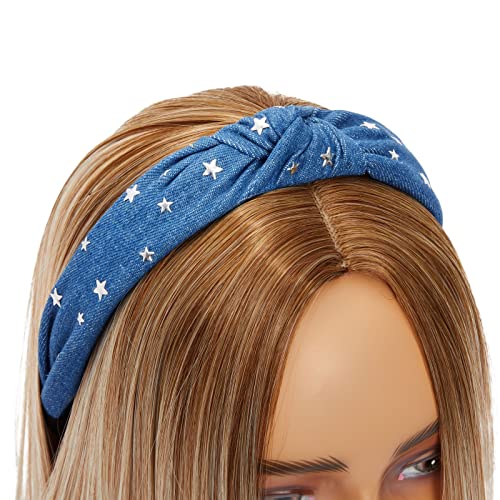 3 Pacote tons de faixa de nó azul para meninas, ocasiões e presentes, com pérolas, strass, pregos estrela