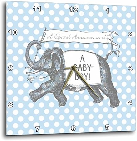 3drose dpp_220177_3 elefante fofo novo design de menino de bebê sobre bolinhas azuis relógio de parede, 15 por 15