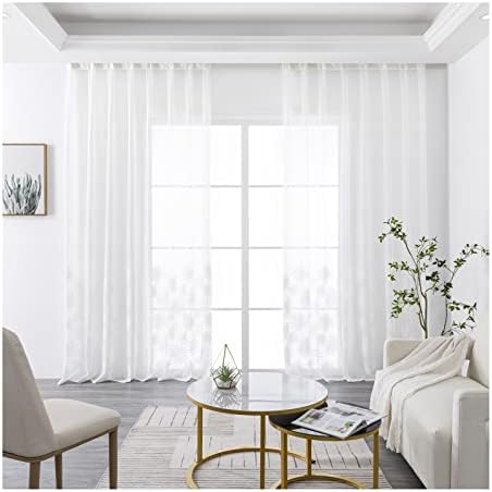 Cortinas semi -pura daesar para quarto 2 painéis, cortinas de ilhas Voile poliéster branco transparente folhas de palmeira