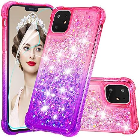 iPhone 11 Case com protetor de tela para garotas Mulheres, iPhone 11 Glitter Bling Flowing Quicksand Caso de proteção à prova de choque líquido para iPhone 11 [6,1 polegadas] Gradiente rosa/roxo