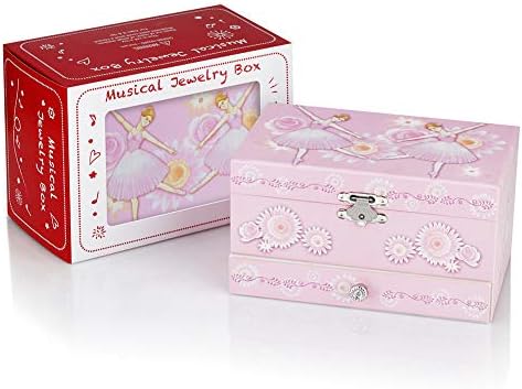 RR ROND Rich Design Design Caixa de jóias musicais para meninas com gaveta e jóias Conjunto com Ballerina Theme - Swan Lake Tune Pink