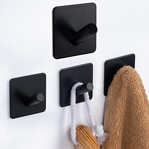 Martronic 4pcs adesivos pretos ganchos de toalha, gancho de banho para o banho interno, ganchos de parede adesivos para toalhas penduradas,