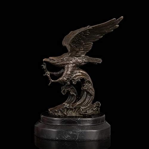 Yfqhdd Metal Casting Bronze Eagle estátua escultura Hawk com estatueta de pássaro de marmore base de marmore para decoração de escritório