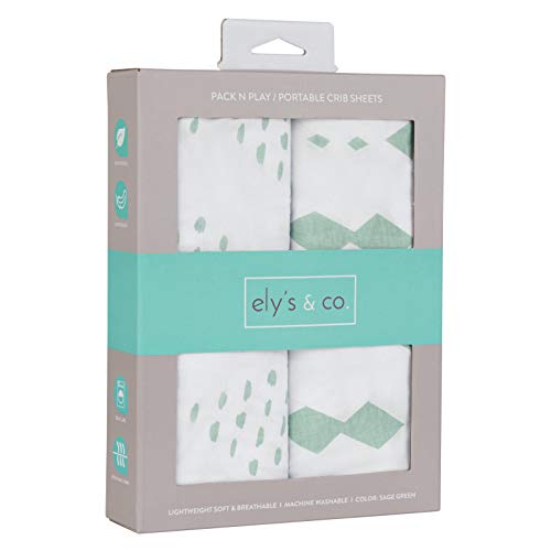Folhas de berço Mudando a capa da almofada - Travel Lite Universal Fit Baby Sheet 36 x 18 - unissex cinza sage diamante - 2 pacote