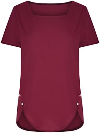 túnica de túnica de verão lcepcy para mulheres quadradas de pescoço de manga curta bainha sólida camisetas de moda de moda camisetas senhoras