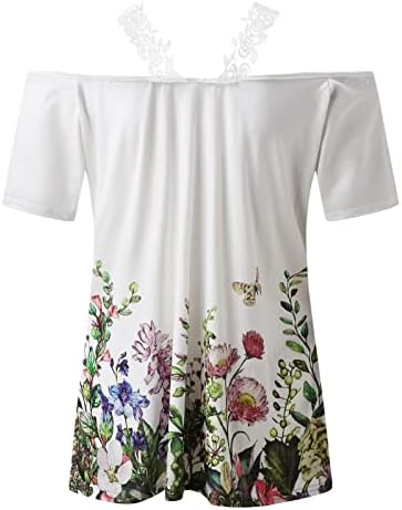 Camisetas de ombro frio de manga curta para mulheres profundas v lace de pescoço de pescoço floral floral lounge tops camisas