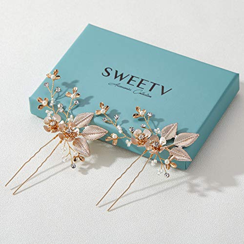 Sweetv 2pcs pinos de cabelo de casamento para noivas, acessórios de cabelo de casamento feitos à mão para noivas