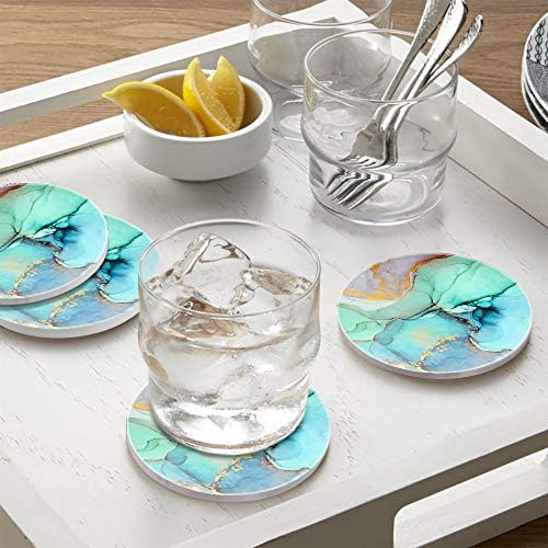 Coasters de estilo de mármore lahome - bebidas redondas absorventes montanha -russa com pedra de cerâmica e base de cortiça para
