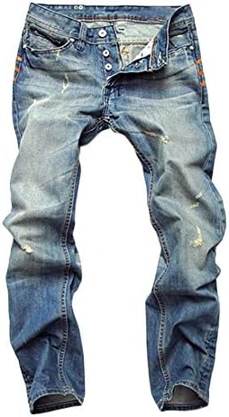 Andongnywell Men Ripped Ripped Biker Jeans Slim Fit Fit Denim calças destruídas as calças com botão zip