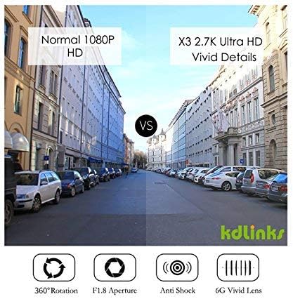 Kdlinks x3 2.7k Super HD 2688x1520 Drainamento de grande angular DVR DVR Dash Cam com G-Sensor & WDR Night Mode & Loop Recording, Suporte 64/128GB