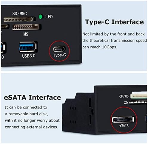 DIYEENI Internal Card Reader 5.25 Pinches de alta velocidade Frente USB 3.0 Interface Multifuncional Painel frontal do painel de leitores de cartão interno, equipado com ESATA e porta USB 3.1
