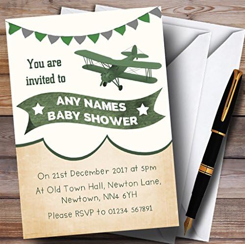 Convites verdes do avião vintage convites para chá de bebê