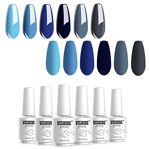 Vishine 6pcs absorvendo o LED UV Gel Polhness Varnish Nail Art Kit Starter Kit Manicure Blue Navy Collection Conjunto C004