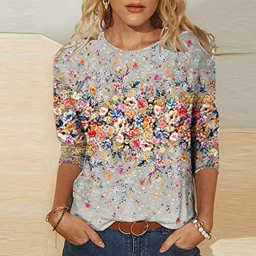 Feliz Presente de Páscoa Casual Top para Ladies 3/4 Manga Crewneck Spandex Blush Floral Blouse Girls Teen Girls 2023 HG