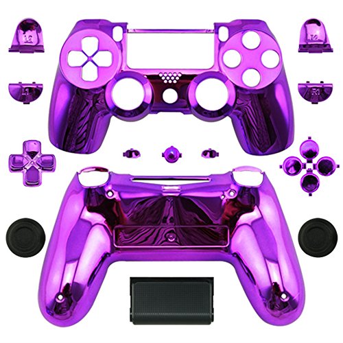 Capa de casca de casca de alojamento total personalizada especial com botões para ps4 para Sony PlayStation 4 DualShock 4 Controlador sem fio - Chrome Purple / Rose Red