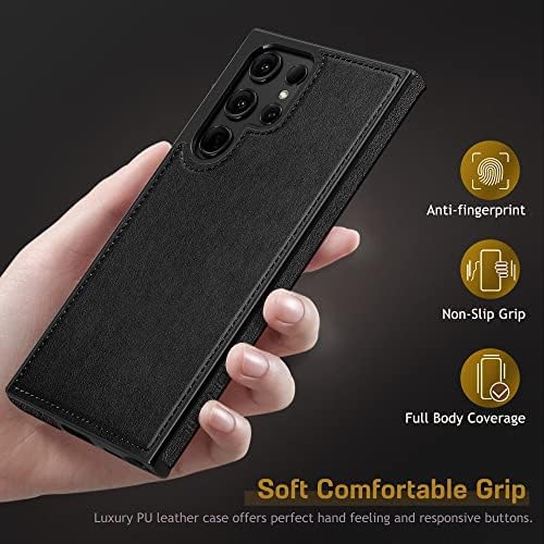 Lohasic for Samsung Galaxy S22 Caso Ultra, couro luxuoso Business PU PU não deslizamento Grip Rought Choffrof Bumper Full Body