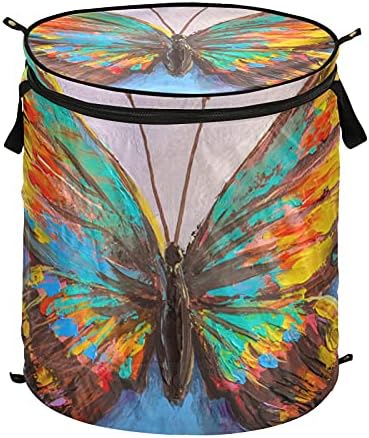 Lindo cesto de lavanderia de borboleta com tampa com cesta de armazenamento dobrável bolsa de roupa dobrável para piqueniques de viagem