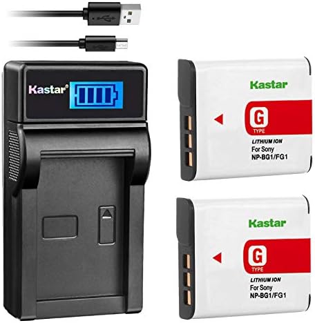 Kastar Battery & LCD Slim USB Charger for Sony NP-BG1 NPBG1 NP-FG1 NPFG1 and Cyber-Shot DSC-W120 W150 W220 DSC-H3 H7 H9 H10 H20 H50 H55 H70 DSC-HX5V DSC-HX7V DSC-HX9V DSC-HX10V DSC- HX30V