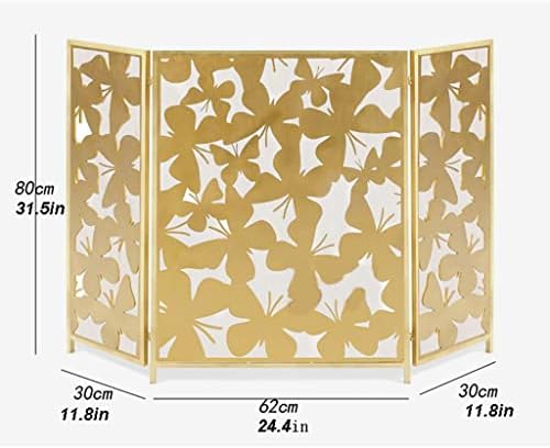 Tela de lareira dourada xiaosaku tela dobrável lareira de lareira partição tela metal borboleta spark shela tel decoração 24,4 × 31. 5 polegadas