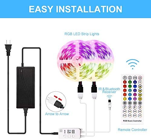 Luzes de tira LED - 32,8 pés RGB LED LUZ LIGHT MÚSICA LUZES DE CORRONO 5050 LUZES DE TAPA LED, APP CONTROLE COLATE LUZES COM LUZES