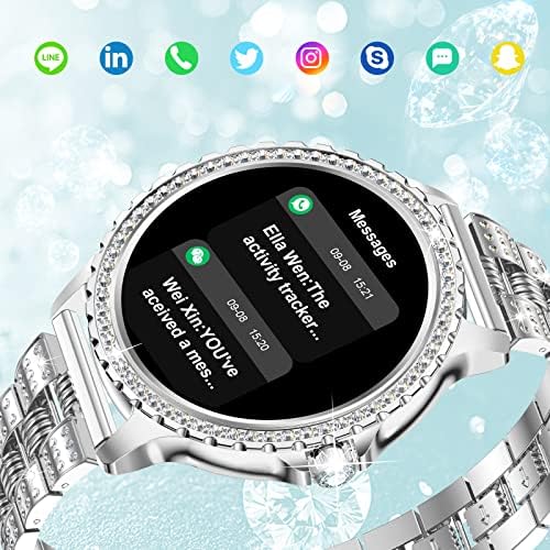 Niolina Smart Watch for Women Faça/atende chamadas de 1,32 Rastreador de fitness relógio com freqüência cardíaca monitor IP67 Pedômetro à prova d'água Stopwatch Bling Smartwatch feminino para telefones Android iOS