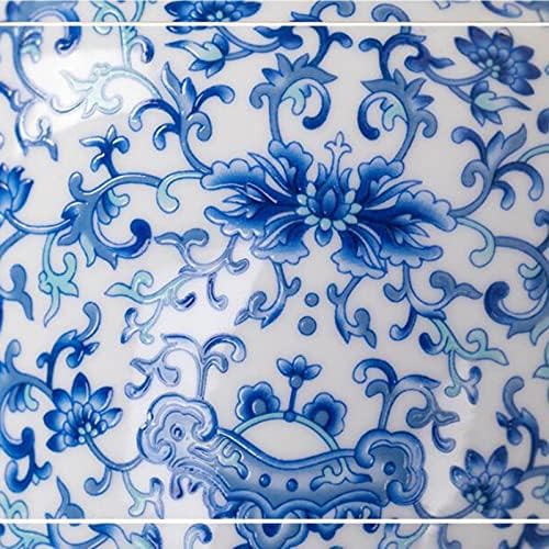 Jarra de gengibre cerâmica com tampa, vaso de design chinês jarro de templo, vaso decorativo azul e branco para decoração de
