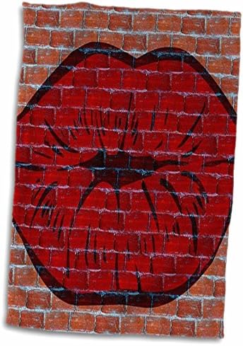 3drose florene - humor - imagem de grandes lábios vermelhos na parede de tijolos - toalhas
