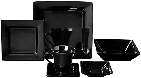 10 Strawberry Street Nova Square 45 PC Dinnerware Conjunto, preto