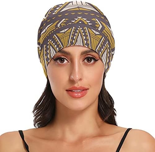 Skull Cap boné Sleep Work Hat girndia para mulheres listradas boêmio Brown Triângulo geométrico Capas de dormir étnico