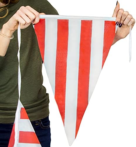 Banner de galhadias de 100 pés, 48 ​​bandeiras listradas vermelhas e brancas para circo, jogos de carnaval, corridas, EUA,