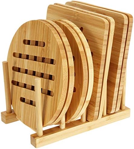 Lawei 8 Pacote triviais de bambu com prato de prato - Bambu Trivet Mat Bamboo Pads quentes trivet para pratos quentes,