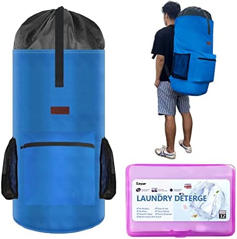 Mochila da bolsa de lavanderia Enyur com alças ajustáveis ​​para as sacolas de lavanderia da faculdade Bolsa de roupa de viagem extra grande de panos pesados ​​para lavanderia Backpack Blue/120L