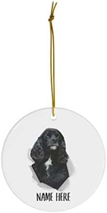 Garoto inglês cocker spaniel preto nome personalizado presente 2023 ornamentos de árvore de natal círculo de cerâmica