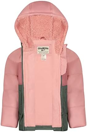 Oshkosh b'gosh meninas com capuz de casaco de inverno forrado forrado, rosa e verde e snowbib