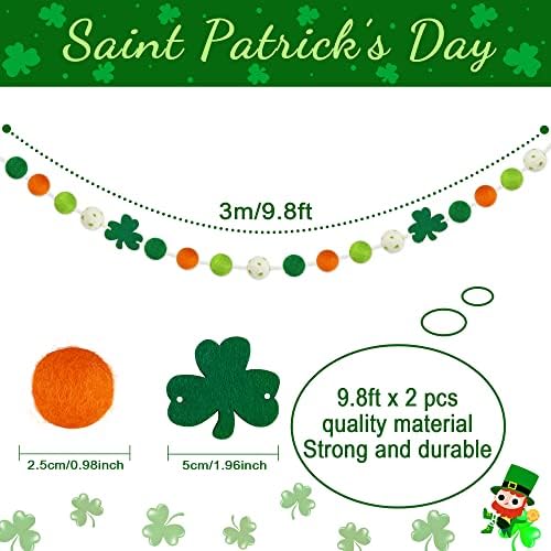 2 PCs St Patrick Feel Ball Garlands com Shamrock - Decorações do dia de São Patrício - Verde Garlandas Verdes de Pom