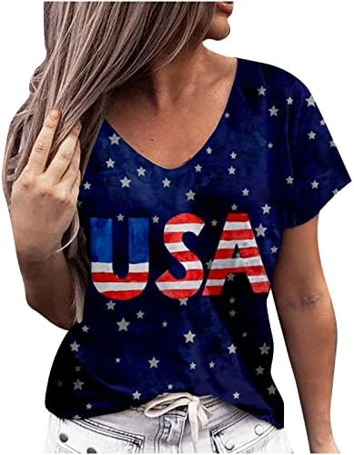 O Dia da Independência está no topo das mulheres da bandeira americana Tees listrados 2023 Summer v pescoço 4 de julho camisas