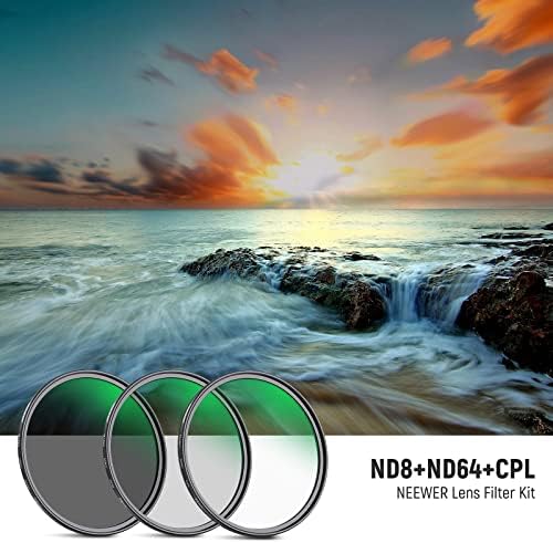 Kit de filtro de lente NEEWER 72mm ND8 ND64 Filtro de filtro CPL ， Densidade neutra+kit de filtro de polarizador circular com 30 camadas de revestimento nano/repelente de vidro óptico/água HD/resistente a riscos/Ultra Slim/Filtro
