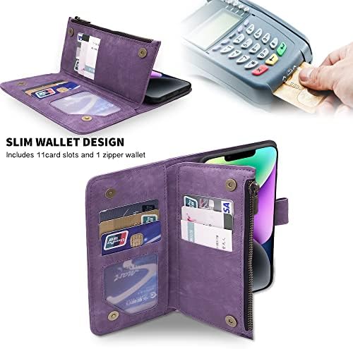 Compatível com o iPhone 14 Plus 6,7 polegadas Caixa de carteira e premium Titular de cartões de crédito vintage Coloque