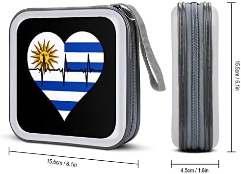 Love Uruguai Heartbeat CD Case Case Plástico DVD Solutista portátil Bolsa organizadora de armazenamento para viagens em casa