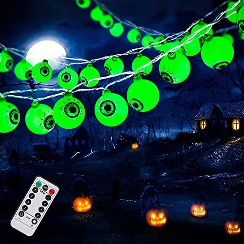 Decorações de Halloween Subulares Luzes verdes com 30 luzes de cordas oculares LED, luzes de Halloween operadas por bateria com modos à prova d'água 8 para decoração de Halloween de Halloween ao ar livre