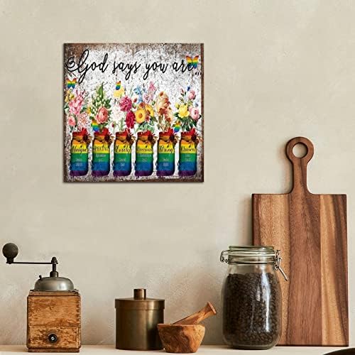 Placa de madeira Orgulho gay LGBT Rainbow Igualdade lésbica Sinais de madeira versículo Bíblia Deus diz que você é uma parede