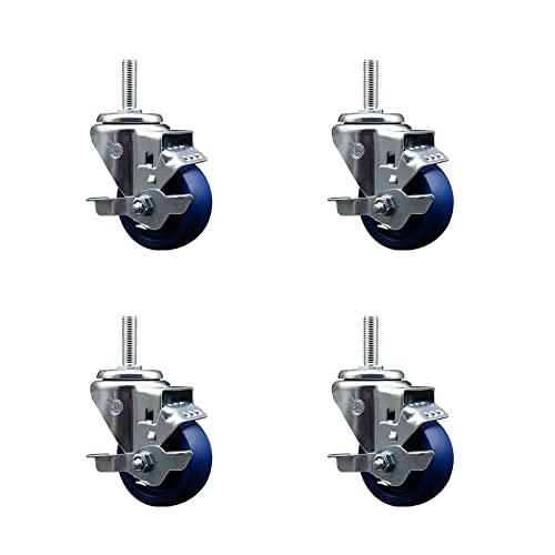 Conjunto de giro com rosca giratória de poliuretano sólido conjunto de rodas azuis de 4 w/3 x 1,25 e hastes de 3/4 - inclui