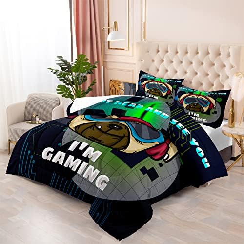 Conjuntos de edredom de Okalayni para meninos garotos adolescentes cães VR VR Padrão de óculos Conjuntos de cama para jogos