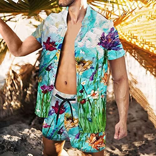 Hawaii Hawaii Set Holida Casual Botão de Manga Curta Lapela Floral Camisas Cardigan Blusa Tops Termo de shorts de praia