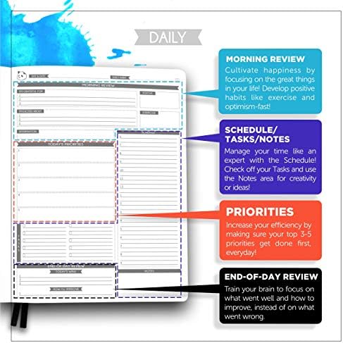 Planejador de dia de 6 meses de 6 meses do Black Pro Relino - Planejador diário com calendário de rastreador de hábitos