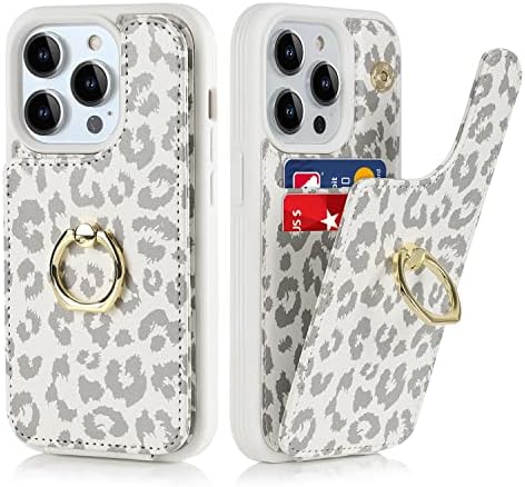 ELTEKER IPHONE 12 Pro Max Caixa de telefone com porta -carteira, estojo de carteira para mulheres com kickstand de anel, caça -couro de bloqueio de bloqueio RFID para iPhone 12 Pro Max - Cinza Leopardo