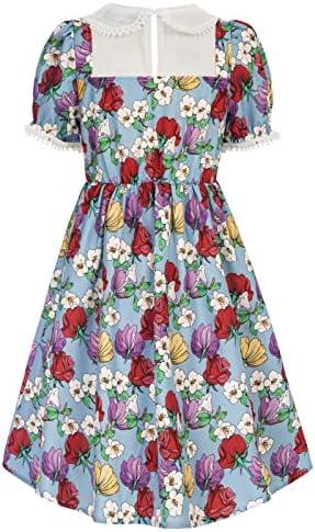 Meninas Floral Puff Sleeve Dress Ruffle Trim A-Line Midi Dress por 6 a 12 anos