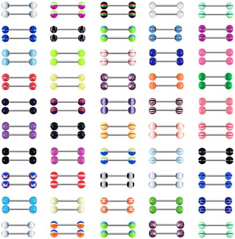 Crazypiercing 100pcs 14g anéis de língua acrílica, sortimento de várias cores anéis de língua flexível misturam perfuradores